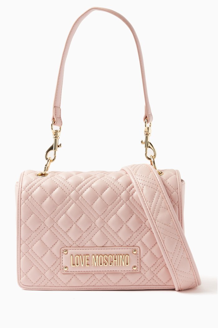 

Small Shoulder Bag in Quilted Faux-leather, Pink