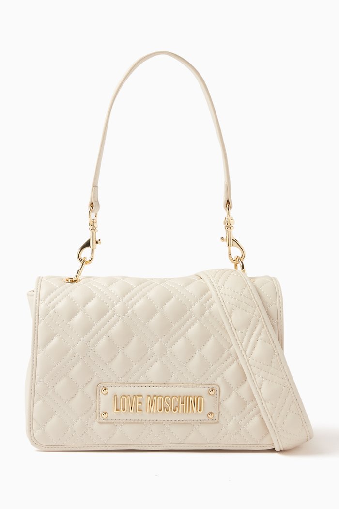 

Small Shoulder Bag in Quilted Faux-leather, White