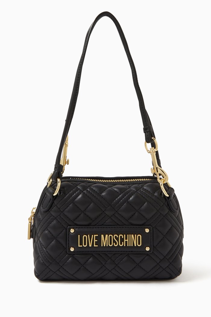 

Small Quilted Shoulder Bag in Faux Leather, Black