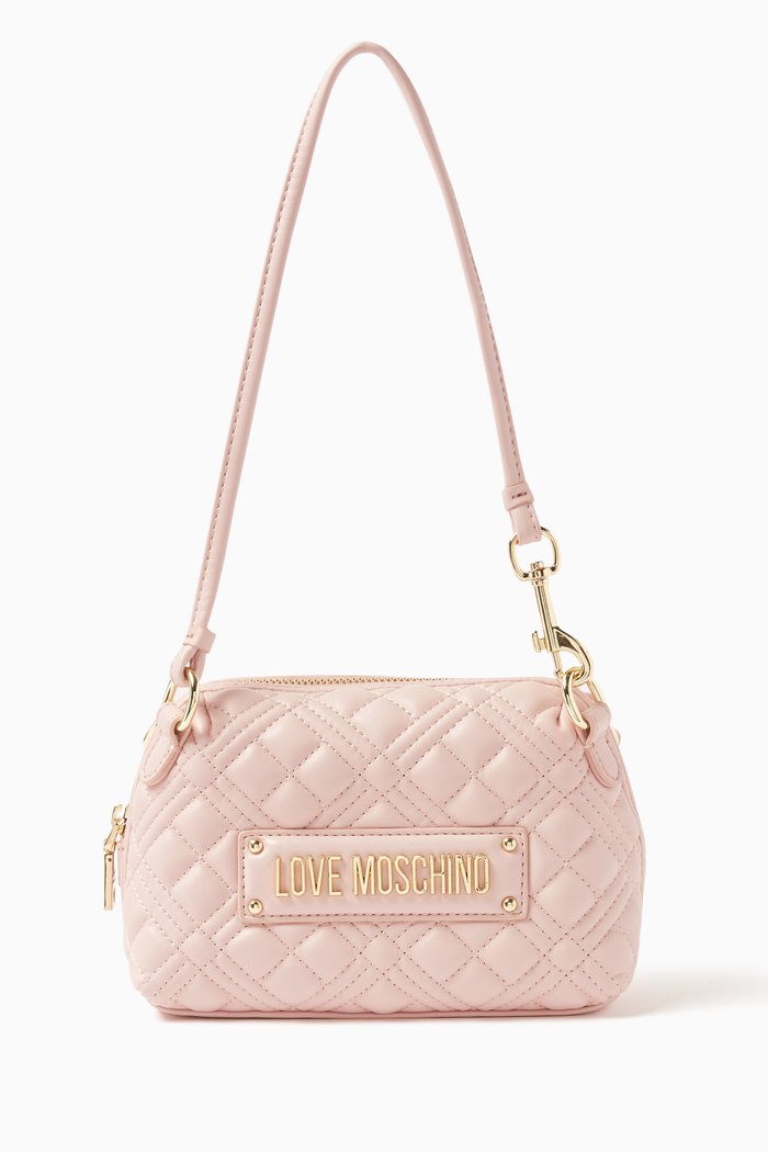 

Small Quilted Shoulder Bag in Faux Leather, Pink