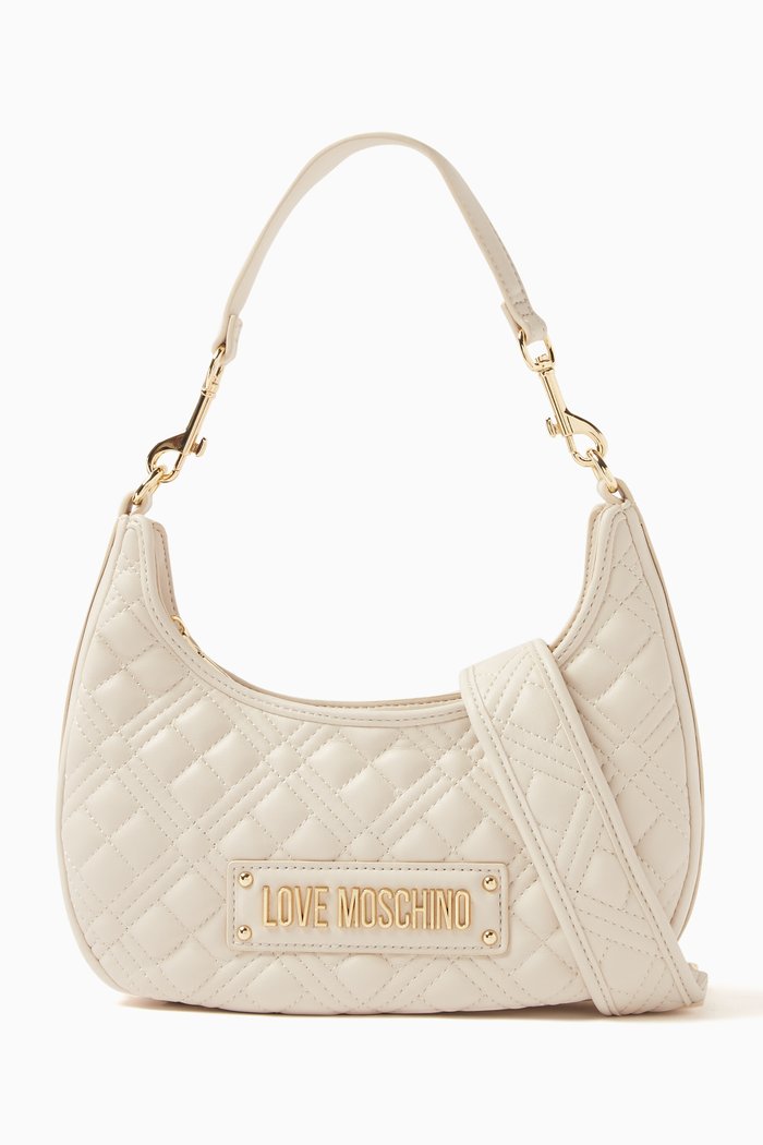 

Small Half Moon Bag in Quilted Faux Leather, White