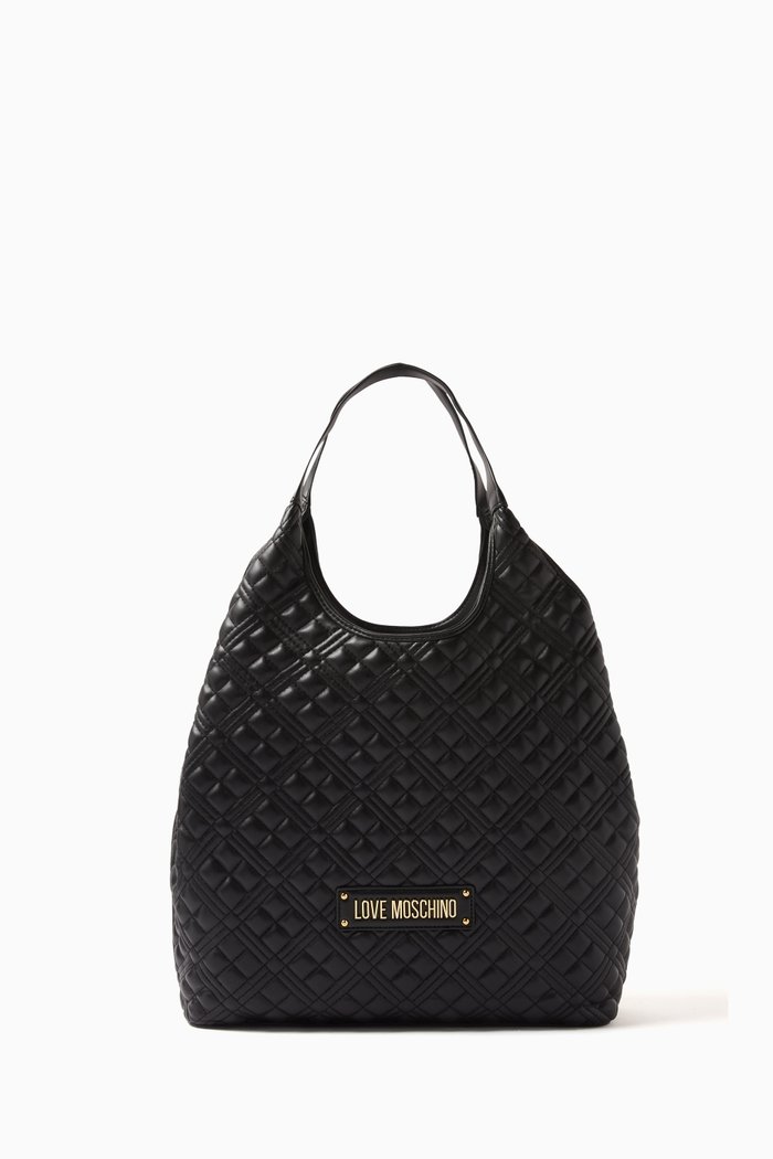

Quilted Tote Bag in Faux Leather, Black