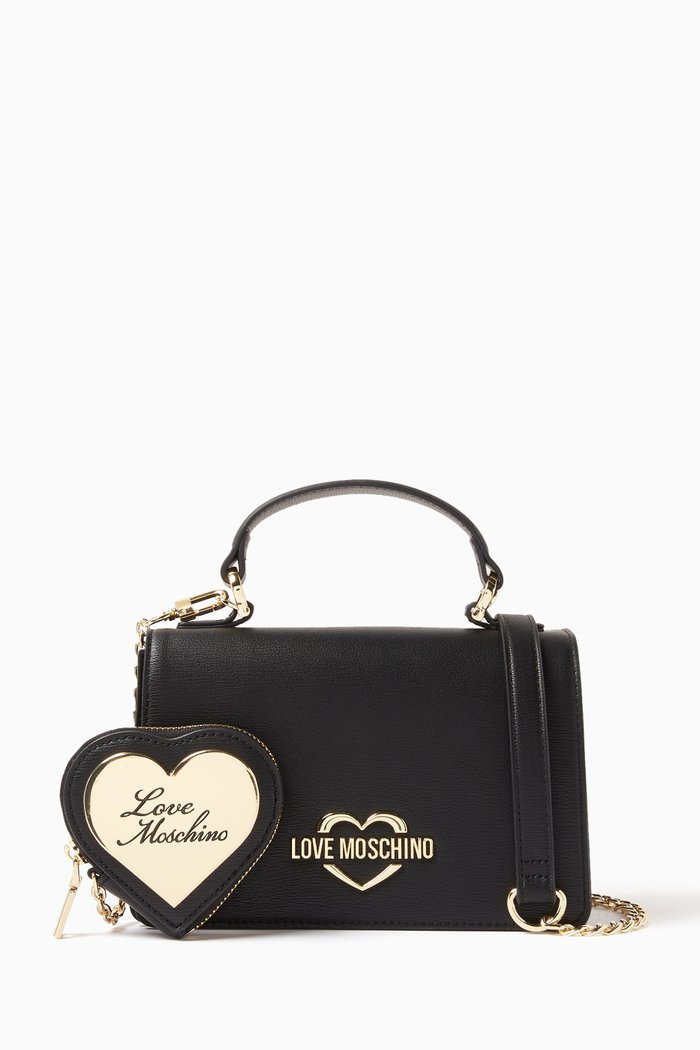 Small Hollies Top Handle Bag in Faux Leather, Black