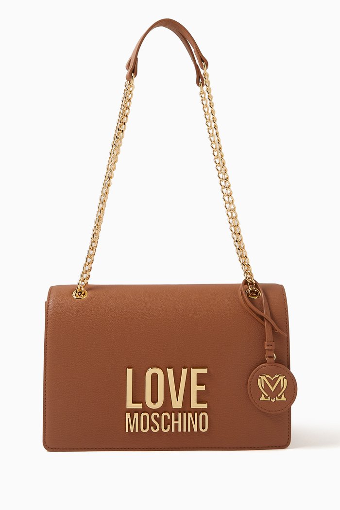 

Logo Shoulder Bag in Faux Leather, Brown