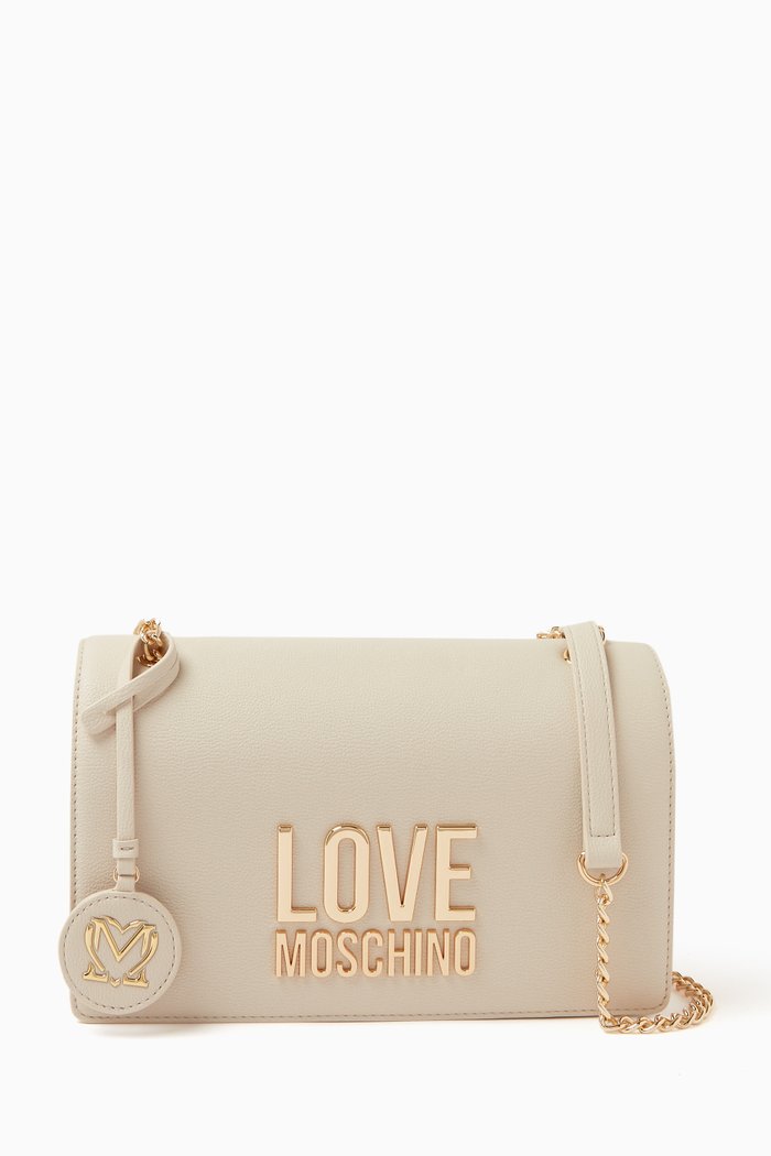 

Logo Shoulder Bag in Faux Leather, White