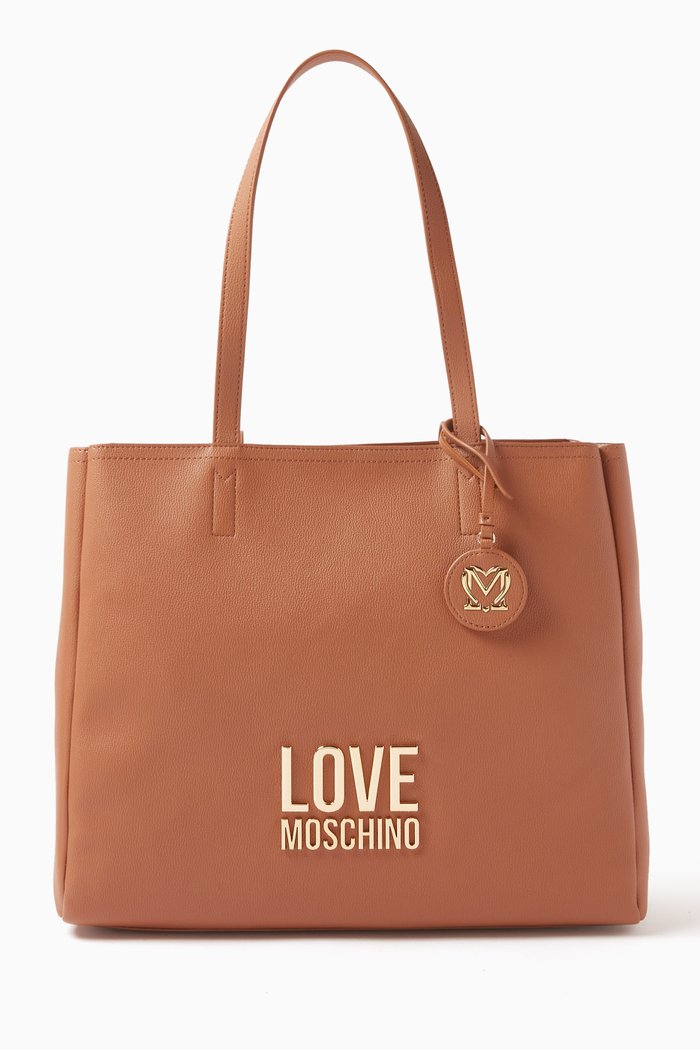

Medium Logo Tote in Faux Leather, Brown