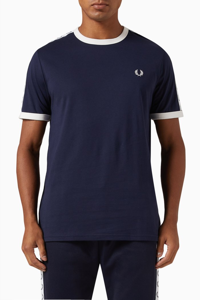 Taped Ringer T-shirt in Cotton Jersey, Blue