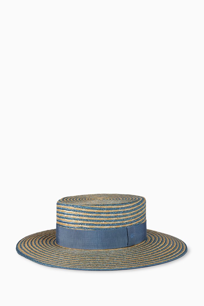 

Striped Hat in Woven Straw, Blue