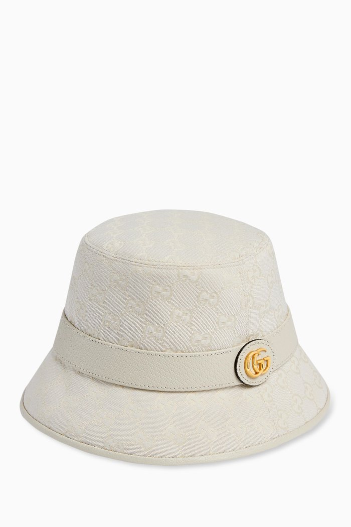 Logo Bucket Hat in GG Canvas, White