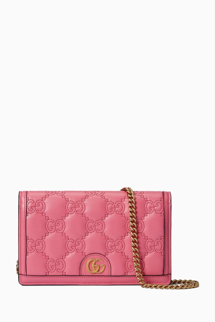 

Chain Wallet in GG Matelassé Leather, Pink