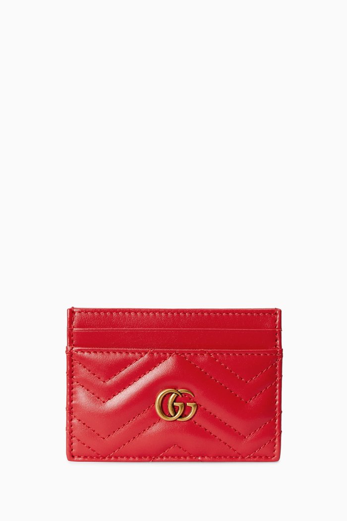 GG Marmont Card Case in Matelassé Chevron Leather, Red