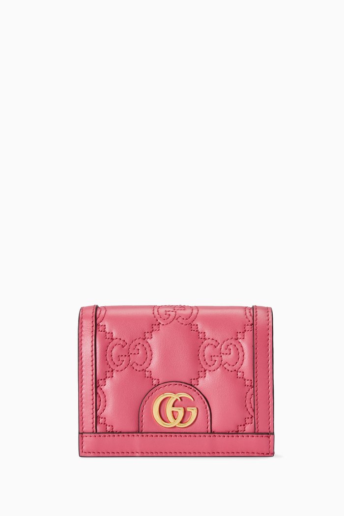 Card Case Wallet in GG Matelassé Leather, Pink