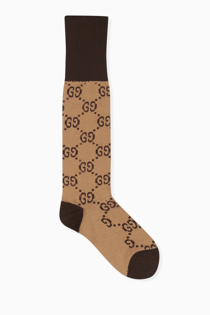GG Patterned Socks in Stretch Cotton-blend, Brown