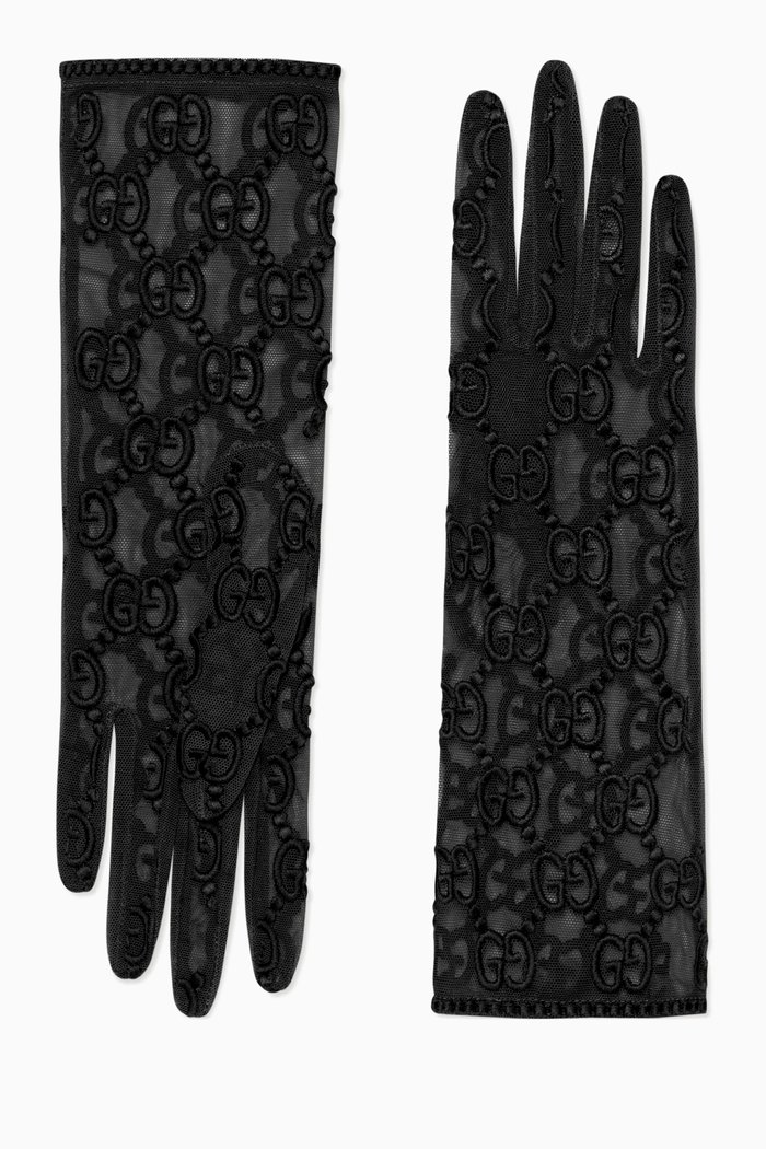 

GG Motif Gloves in Tulle, Black