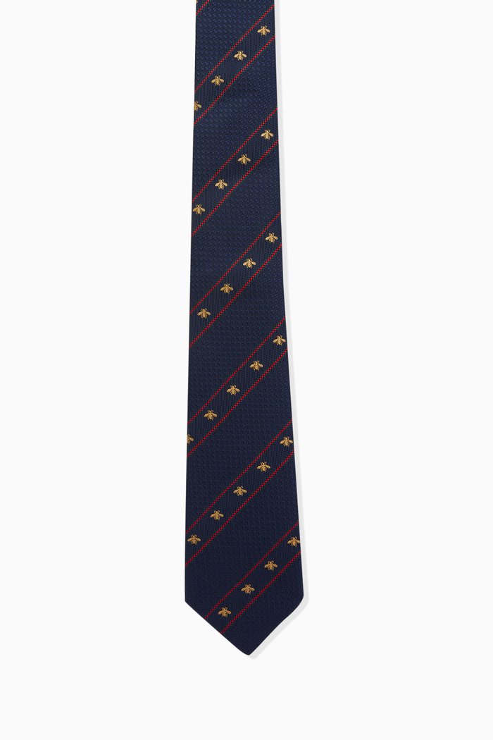 Printed Tie in Silk, Blue