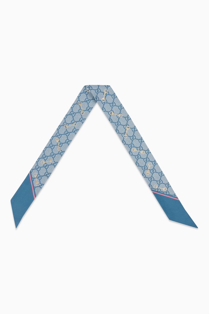 

GG Horsebit Neck Bow in Silk, Blue