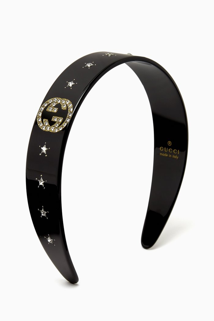 

Crystal Interlocking G Headband in Resin, Black