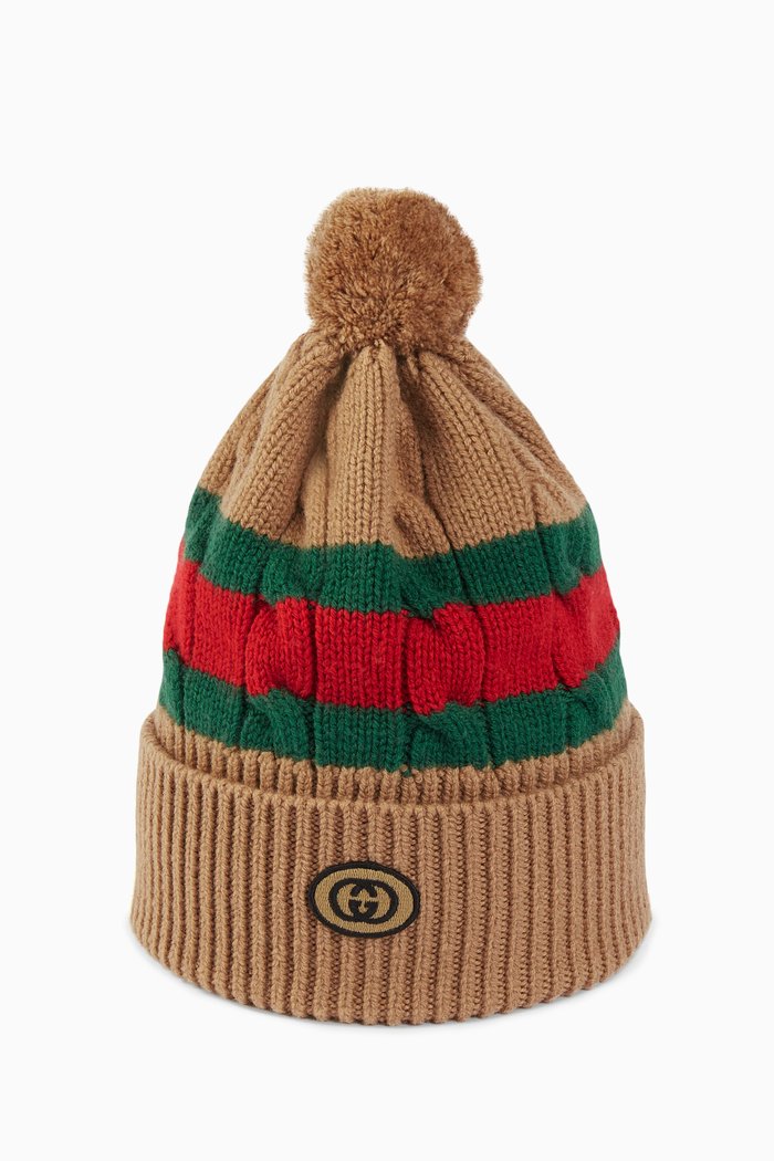 

Web Stripe Hat in Wool Knit, Brown