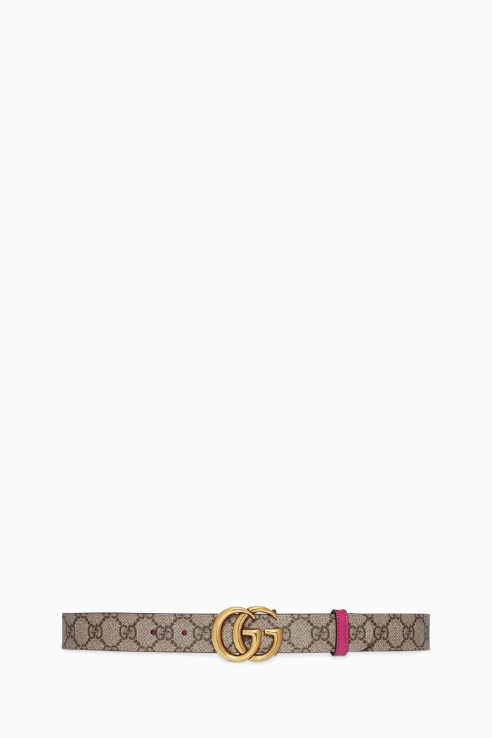 

GG Marmont Reversible Belt in Supreme Canvas & Leather, Brown