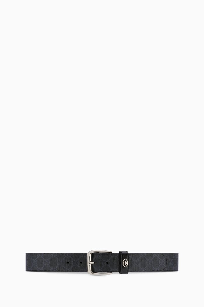 

Belt with Interlocking G Detail in GG Supreme Canvas, Black
