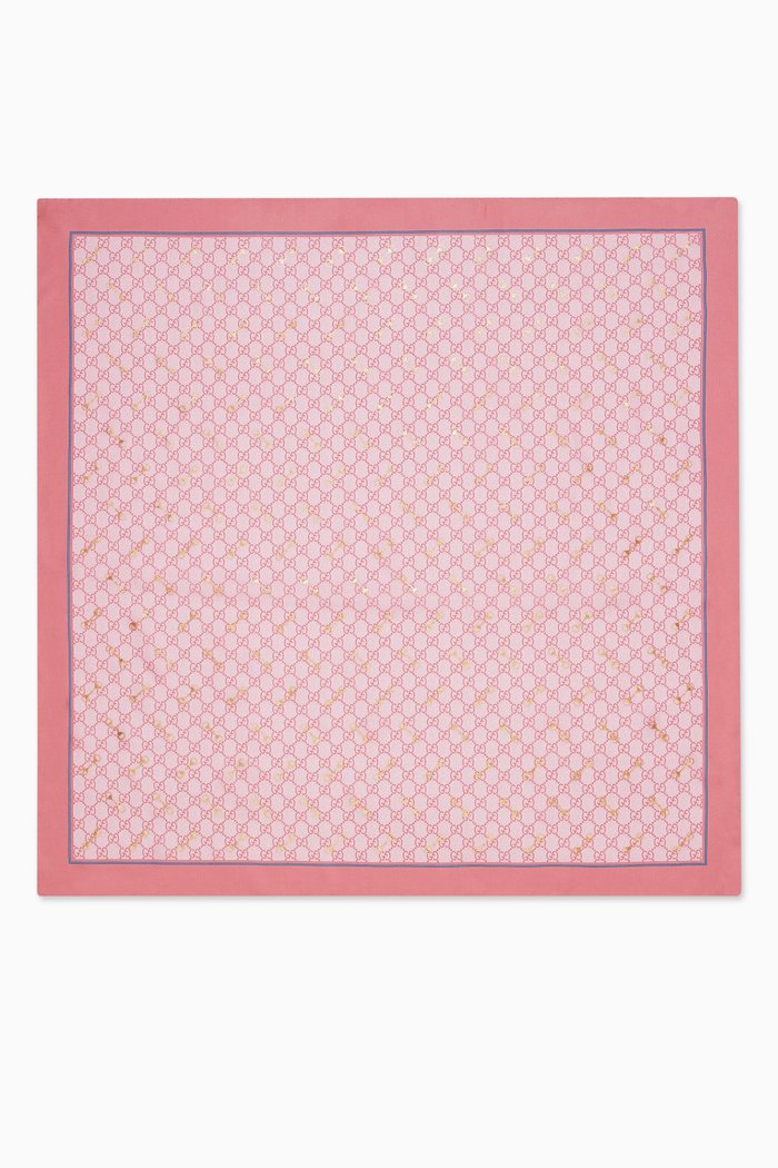 Carré Scarf in Laminated Horsebit & GG Print Silk, Pink