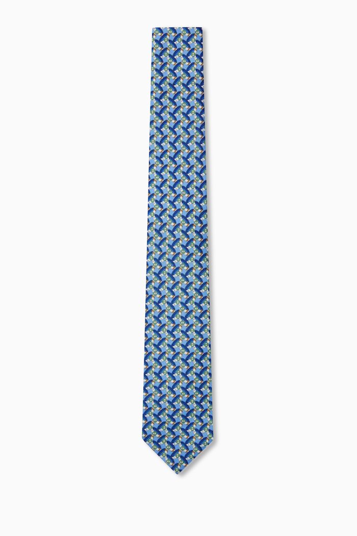 

Round Interlocking G Belts Print Tie in Silk, Blue