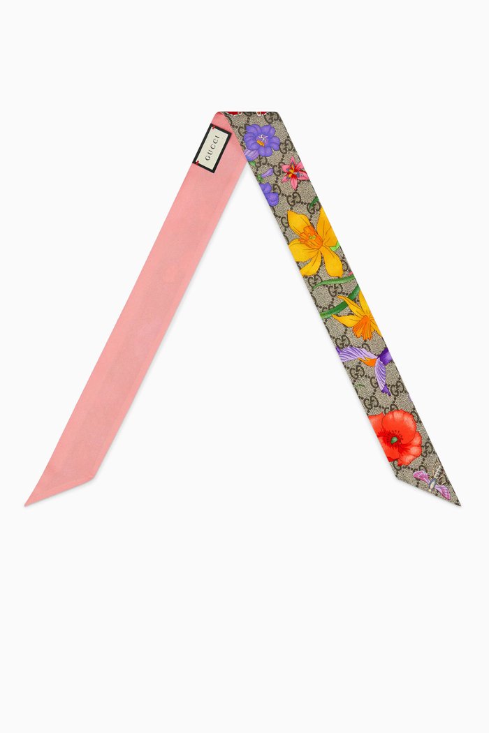 

GG Flora-print Neck Bow in Silk, Multicolour