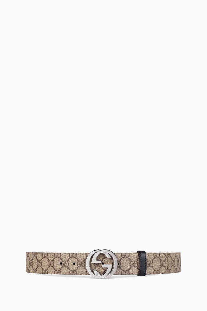 

Reversible Belt in Leather & Canvas, Brown