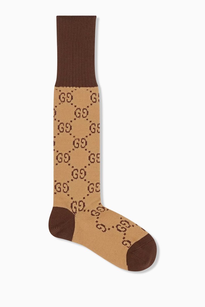 Long GG Socks in Cotton Blend, Brown