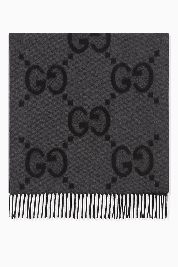

GG Jacquard Scarf in Cashmere, Grey
