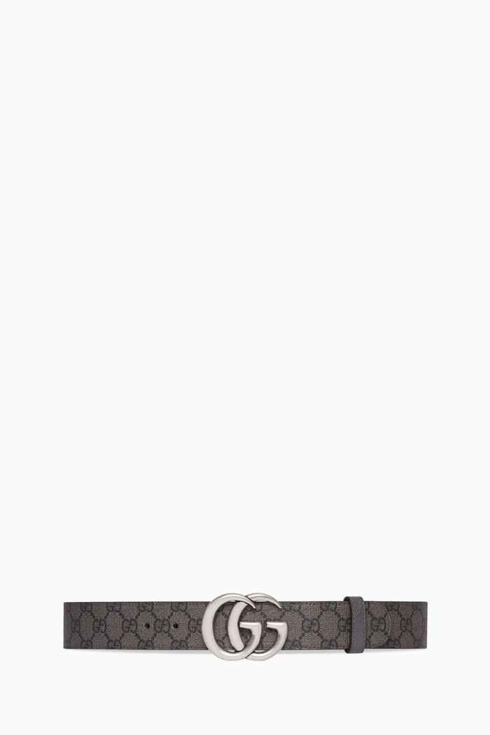 

GG Supreme Marmont Reversible Belt in Canvas & Leather, Grey