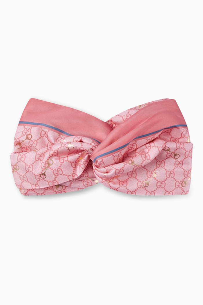 

Headband in Laminated Horsebit & GG Print Silk, Pink