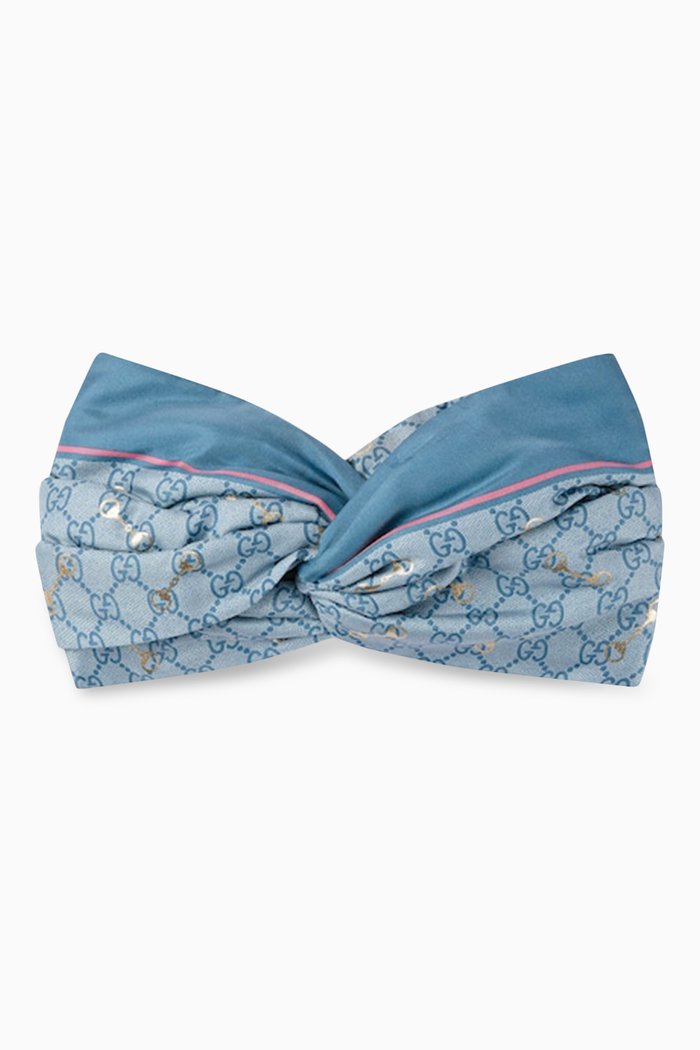 

Headband in Laminated Horsebit & GG Print Silk, Blue