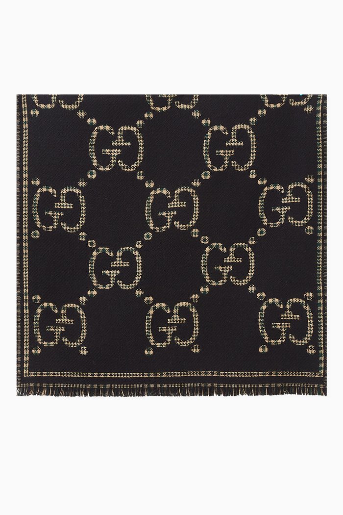 Printed Scarf in Wool, Black