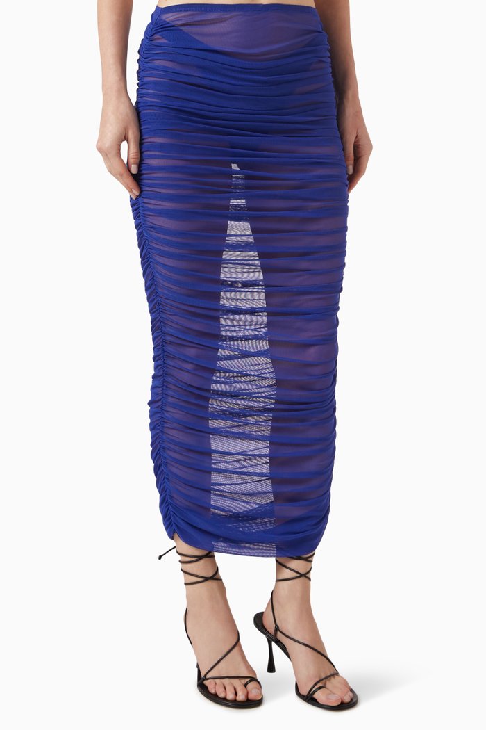 

Runched Maxi Skirt in Mesh, Blue
