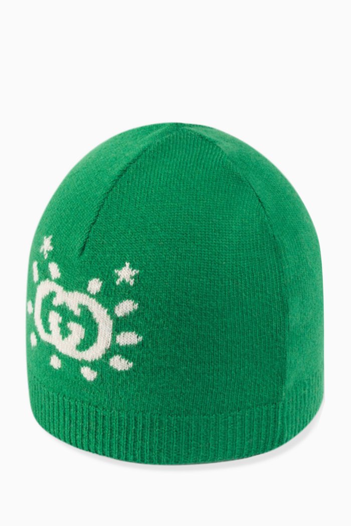 

Interlocking G & UFO Hat in Wool Knit, Green
