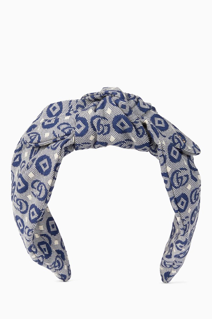

Geometric Logo Headband in Cotton Jacquard, Blue