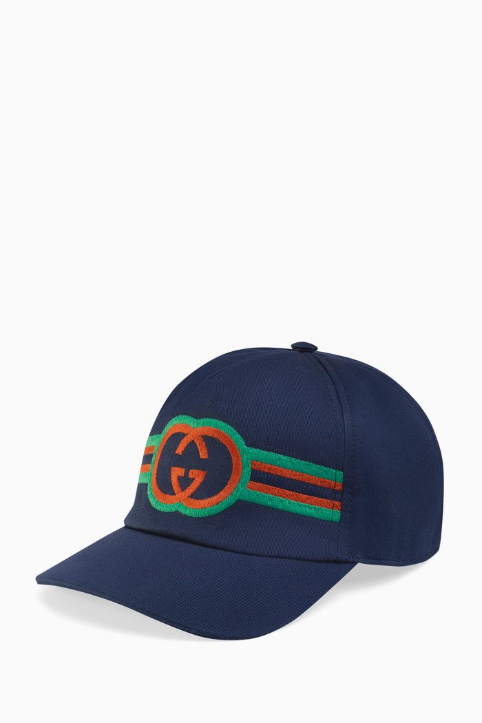 

Baseball Hat with Web Interlocking G in Cotton Canvas, Blue