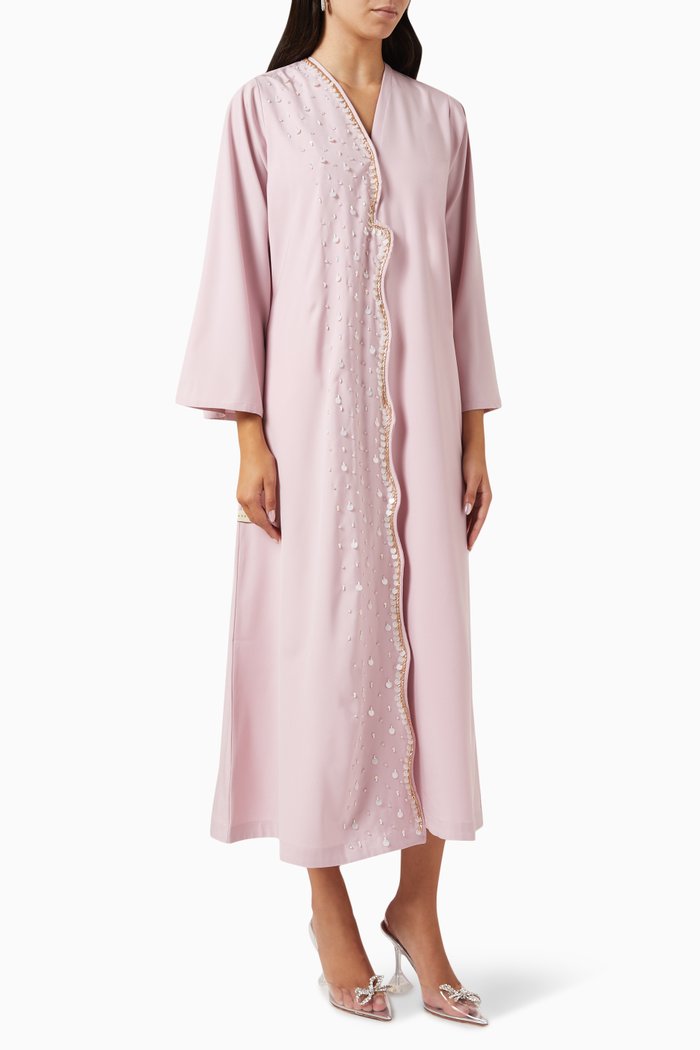 

Embellished Abaya in Crepe, Pink