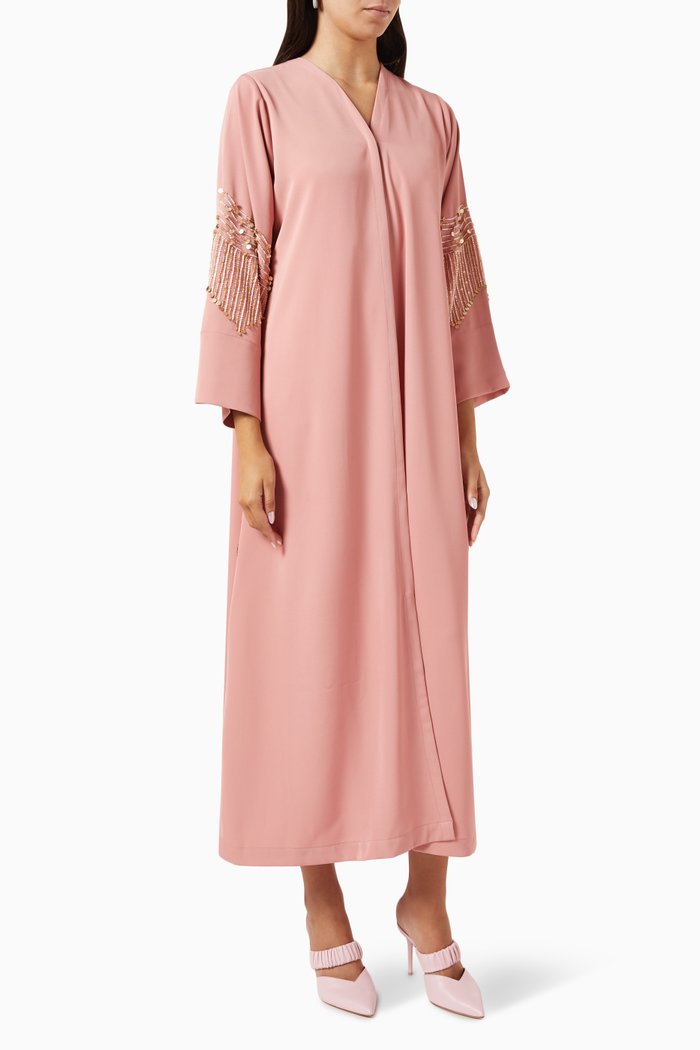 

Embellished Sleeves Abaya in Crepe, Pink