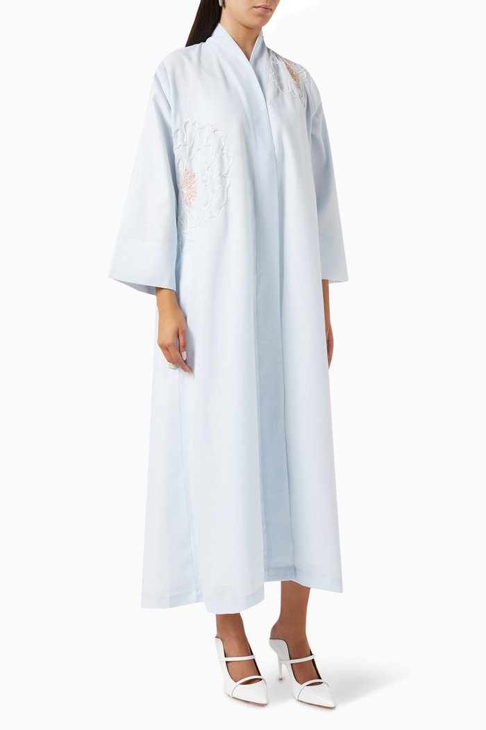 

Embellished Abaya in Linen & Crepe, Blue