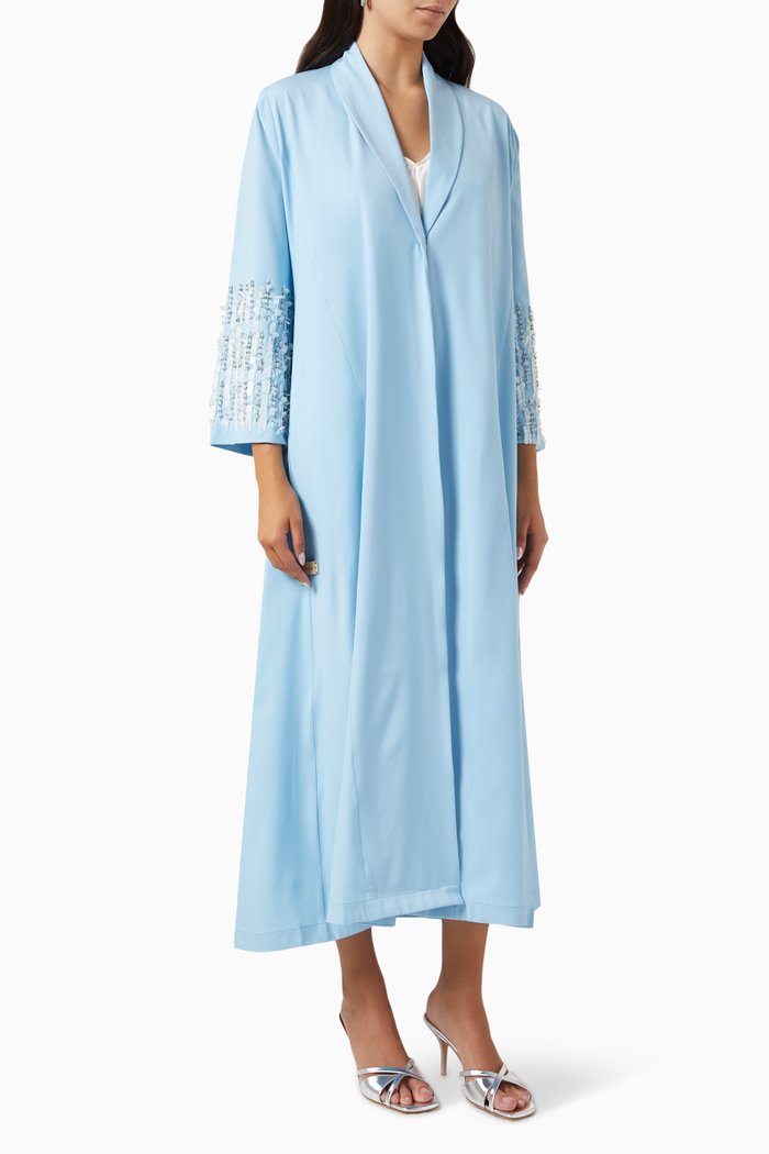 

Sequin-embellished Abaya in Taffeta, Blue