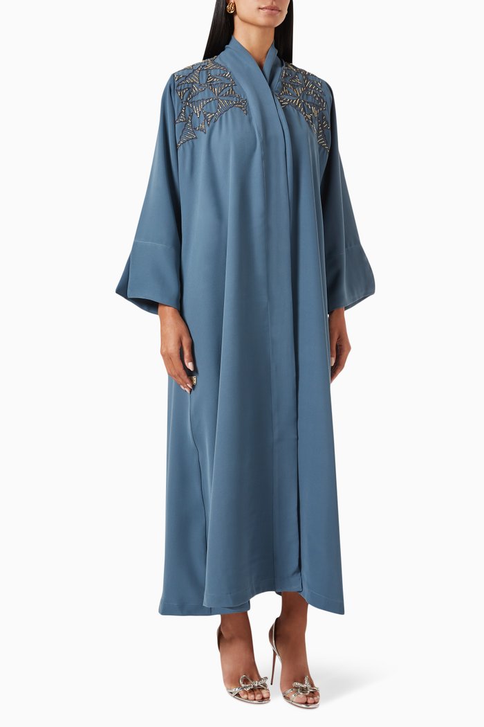 

Embroidered Abaya in Crepe, Blue
