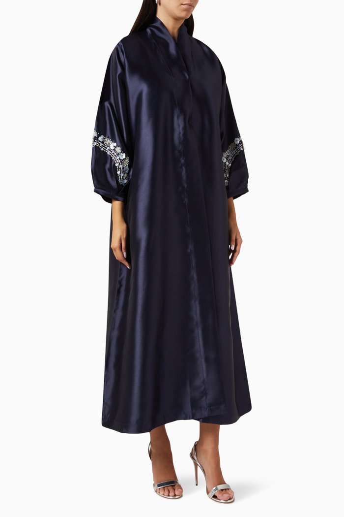 

Hand-embroidered Sleeves Abaya in Crepe, Blue