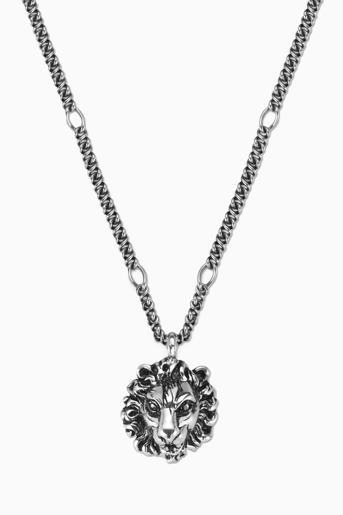

Lion Head Pendant Necklace, Silver