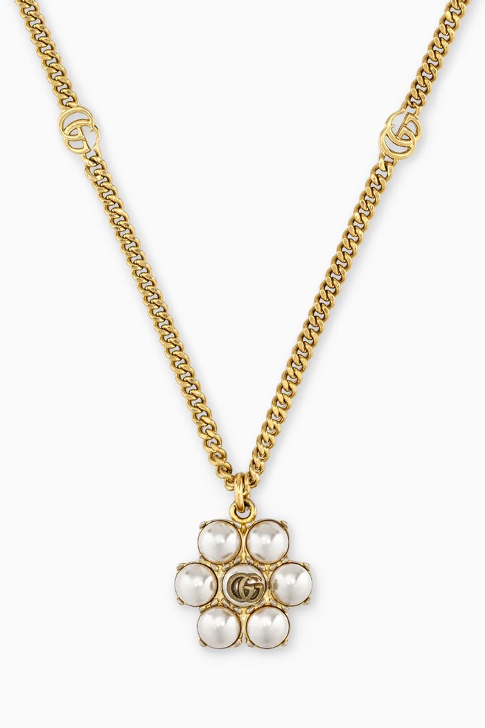 

Pearl Double GG Necklace, Gold