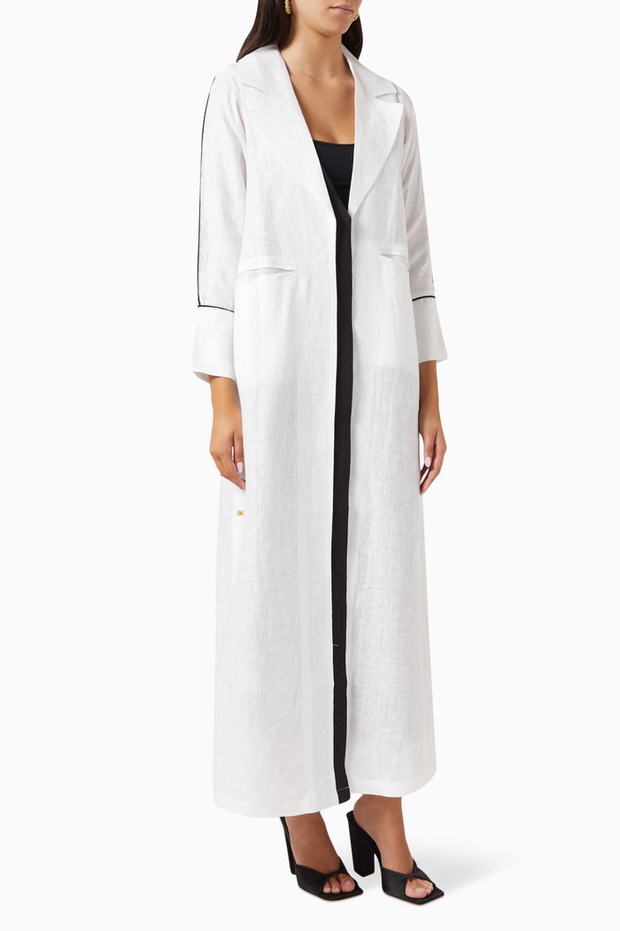 

Embroidered Coat Abaya in Linen, White