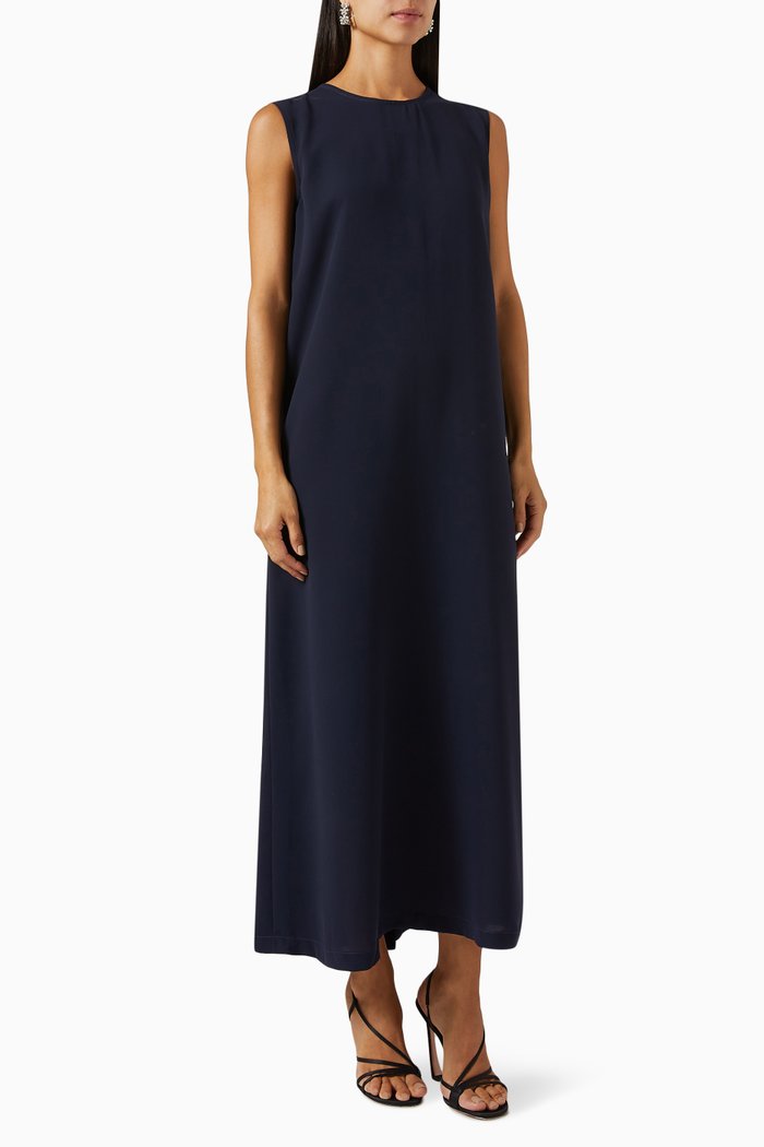 

Sleeveless Maxi Dress in Crepe, Blue