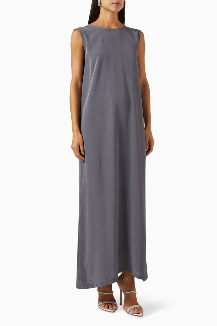

Sleeveless Maxi Dress in Silk-crepe, Grey
