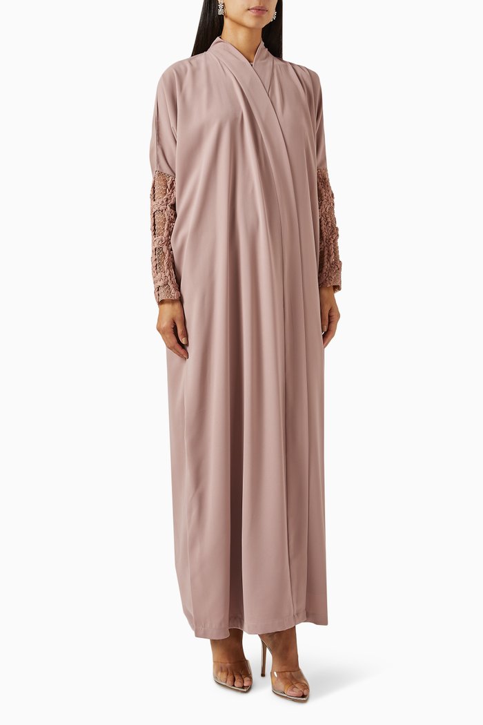 

Knotted-sleeve Abaya in Crepe, Pink